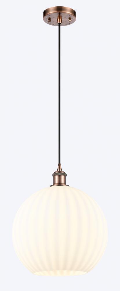 White Venetian - 1 Light - 12 inch - Antique Copper - Cord Hung - Mini Pendant