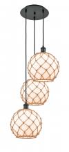 Innovations Lighting 113B-3P-BK-G121-10RB - Farmhouse Rope - 3 Light - 17 inch - Matte Black - Cord Hung - Multi Pendant
