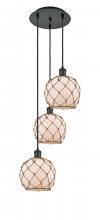Innovations Lighting 113B-3P-BK-G121-8RB - Farmhouse Rope - 3 Light - 15 inch - Matte Black - Cord Hung - Multi Pendant