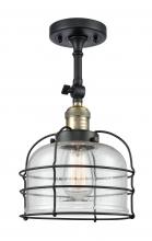 Innovations Lighting 201F-BAB-G74-CE - Bell Cage - 1 Light - 9 inch - Black Antique Brass - Adjustable Semi-Flush Mount