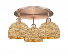 Innovations Lighting 516-3C-AC-RBD-8-NAT - Woven Rattan - 3 Light - 20 inch - Antique Copper - Flush Mount