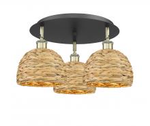 Innovations Lighting 516-3C-BAB-RBD-8-NAT - Woven Rattan - 3 Light - 20 inch - Black Antique Brass - Flush Mount