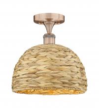 Innovations Lighting 616-1F-AC-RBD-12-NAT - Woven Rattan - 1 Light - 12 inch - Antique Copper - Semi-Flush Mount